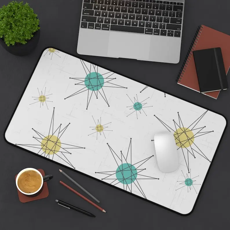

Medieval Modern Style Deskmat, Abstract Desk Mat, Full-Desk Mouse Pad, Atomic Starburst Desktop Decoration Accessory Mousepad