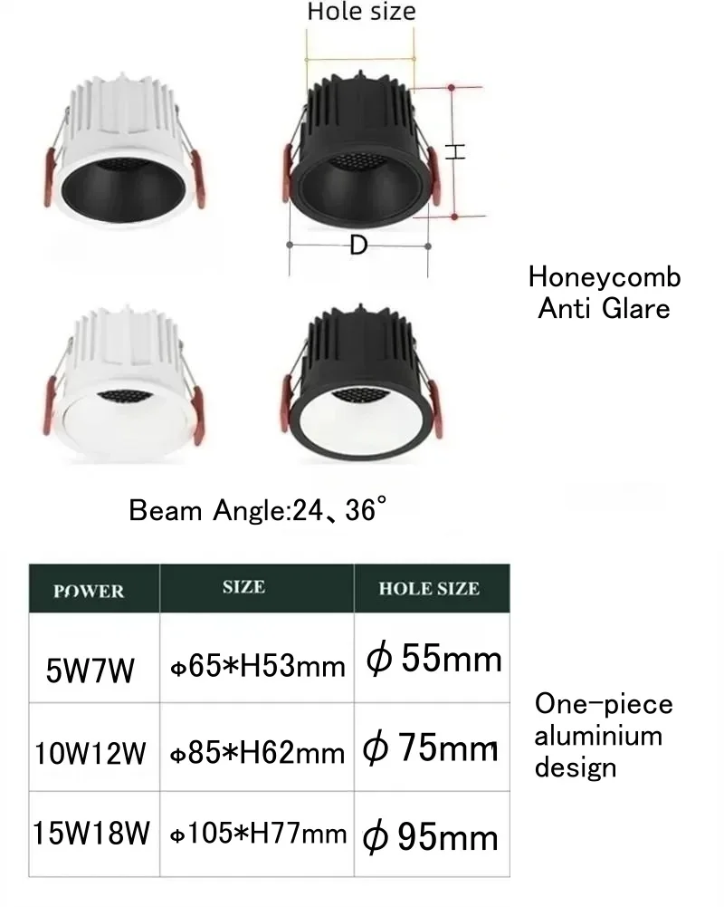 Imagem -05 - Favo de Mel Antirreflexo Recesso Led Downlight Cob Regulável Ac220v 110v 10w 12w 15w 18w Luz de Teto Redonda Iluminação Interna