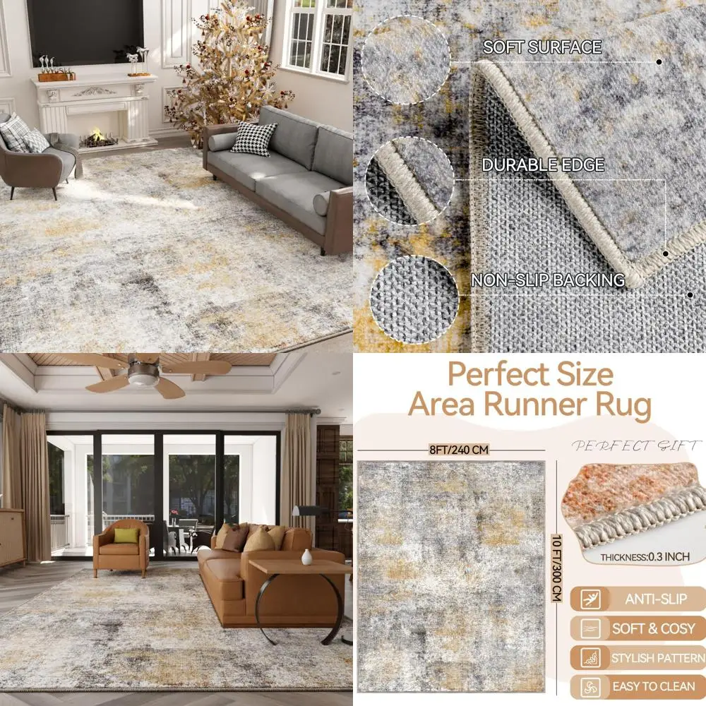 Bohemian Style Indoor Area Rug with Non-Slip TPE Backing, Suitable for Hallway, Living Room, and Bedroom, Stain Resistant