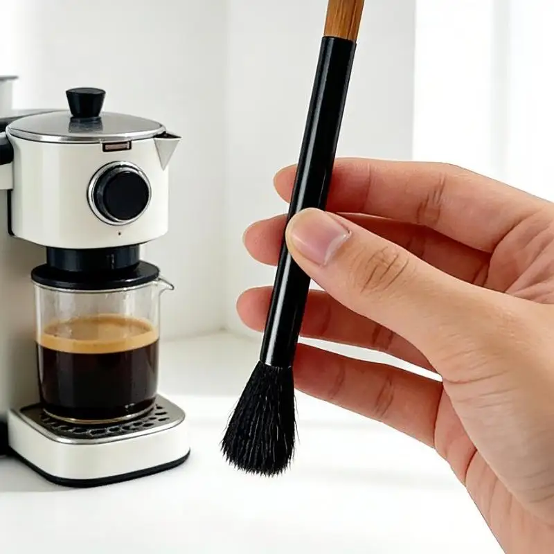 Doppelkopf-Kaffeereinigungsbürste mit langem Griff, weichen Borsten für Kaffeemühlen und halbautomatische Maschinen, arbeitssparendes Barista-Werkzeug – Detail 12