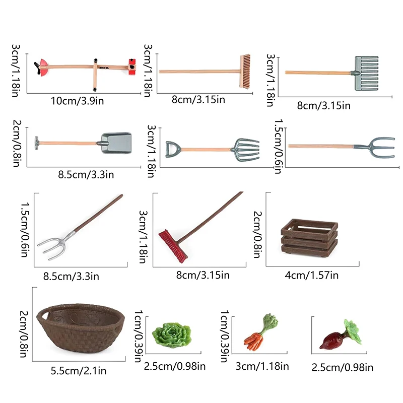 1 Set Miniature Outdoor Vegetable Farm Scale Model Dollhouse Farm Planting Tools Simulation Models Diy Home Decor