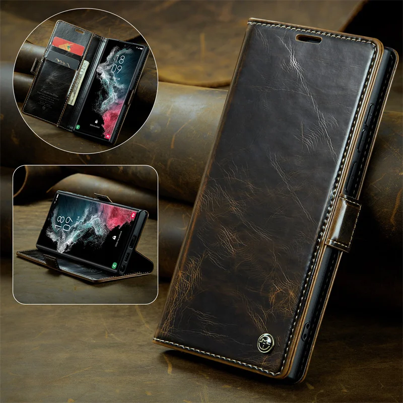 

Retro Leather Flip Wallet Case For Samsung S22 Ultra Note20 Note10+ Magnetic Stand Card Slot Cover