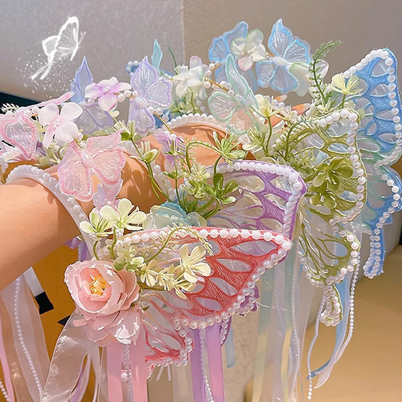 الجنية زهرة عقال للأطفال سويتي فراشة عنصر شرابة الشعر تاج الفتيات الفن التصوير إكسسوارات الشعر طوق الشعر #2