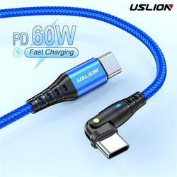 USLION PD 60W USB C to USB C Cable For Xiaomi POCO Oneplus Type C to Type C Fast Charging Cable Mobile Phone Quick Charge Cord