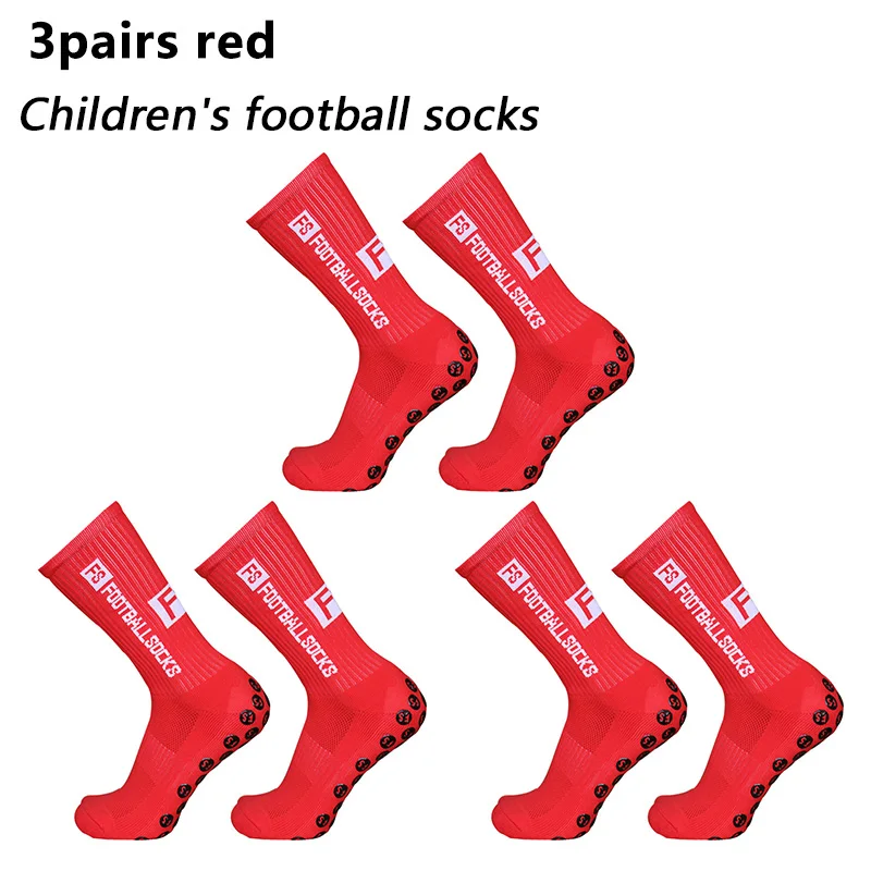 3 pairs New children and youth sports breathable soccer socks square silicone non-slip grip football socks 34-39