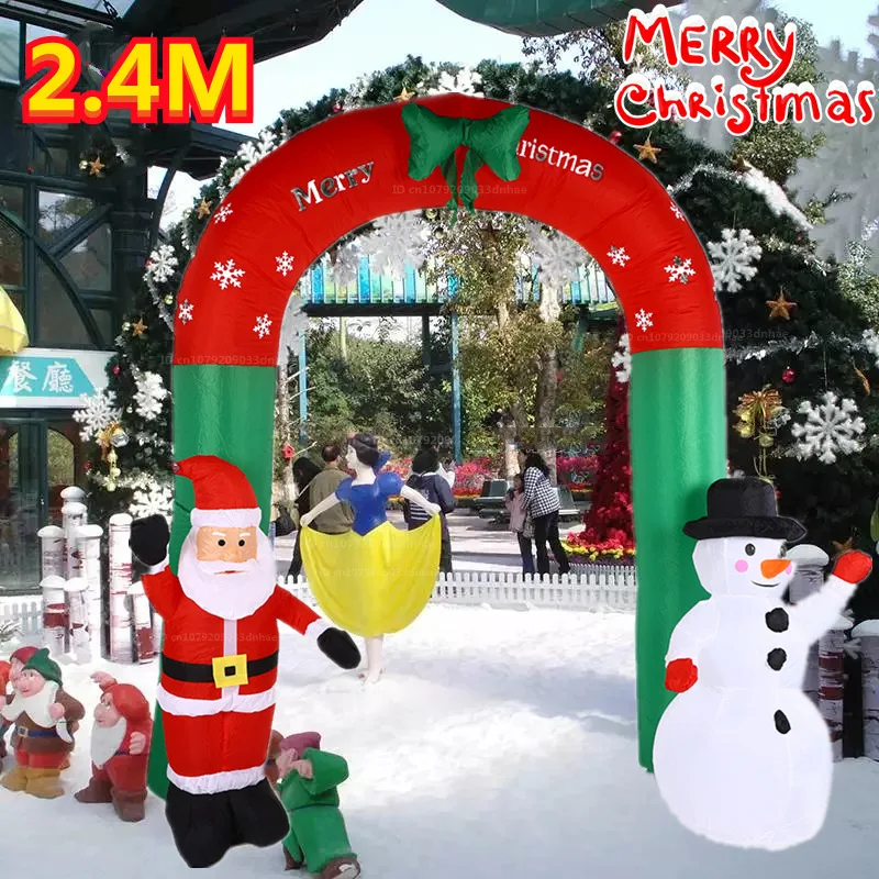 2.4M/8FT Christmas Inflatable Arch Model Built-In LED Lights Outdoor Courtyard Ornament Holiday Garden Playground Decorae Props