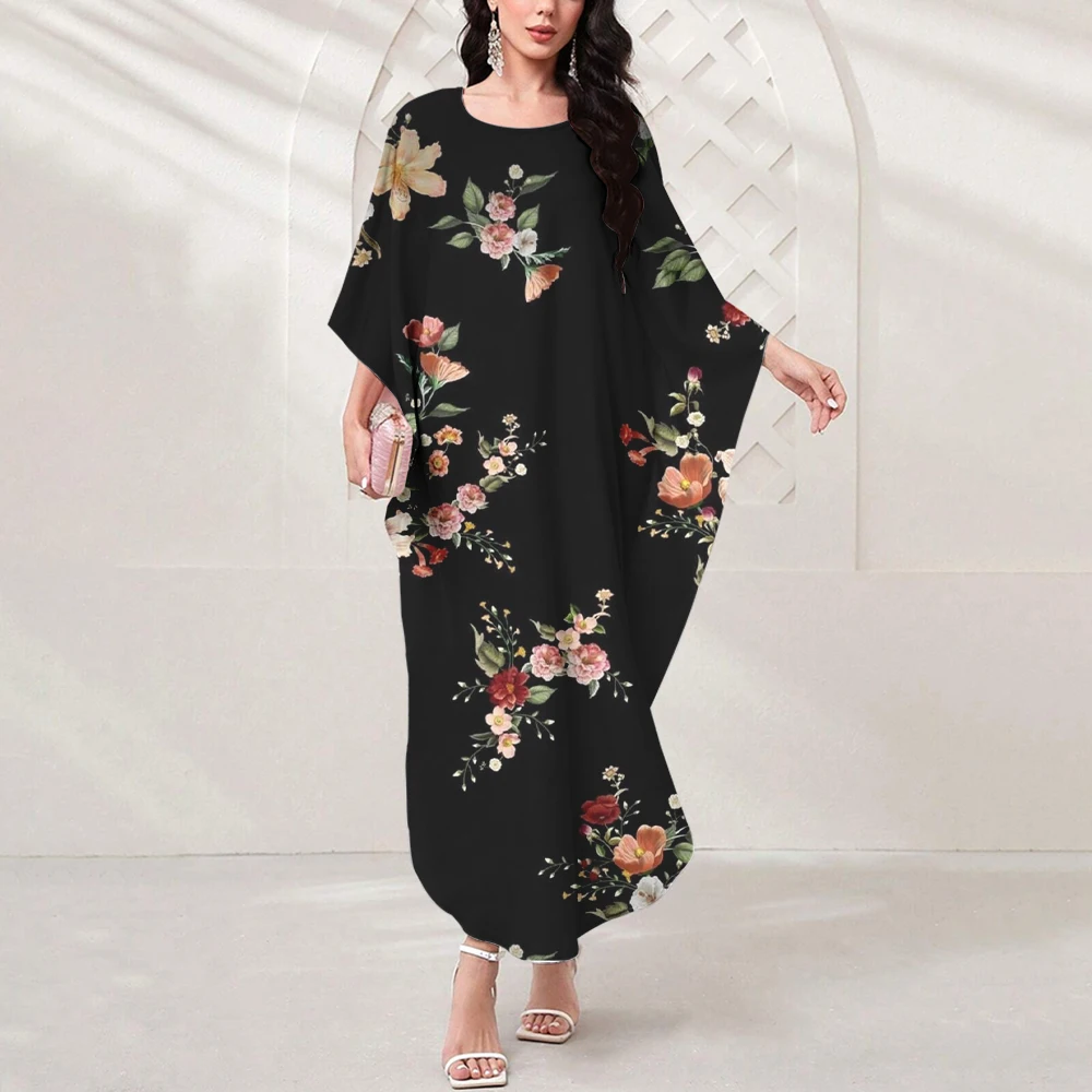 Eid Muslim Abaya Boutique Womens Party Dress Jalarabiya Vintage Floral Print Abaya Dubai Moroccan Abaya Arab Loose-Fitting Abaya