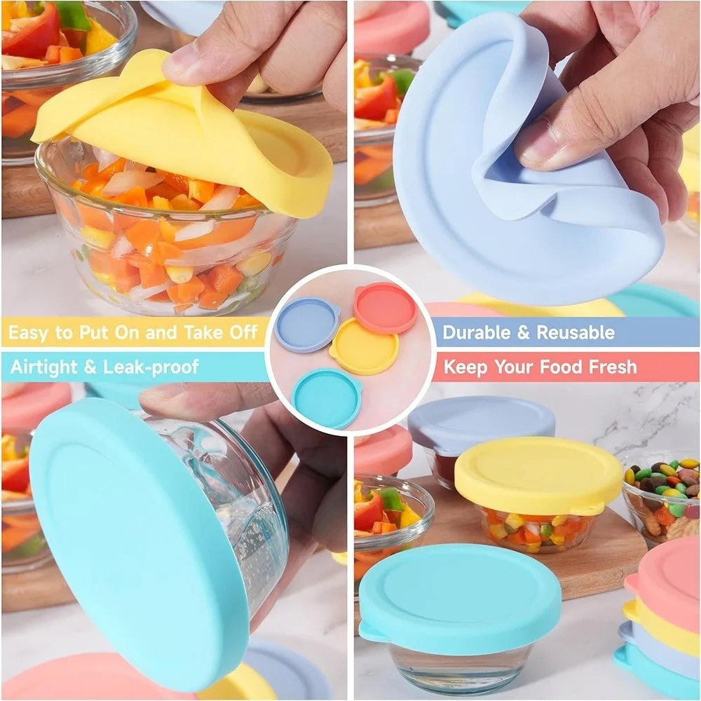 4Pcs High Quality Silicone Glass Custard Cup Cover Airtight Resuable Replacement Jar Lid Sealing Leakproof Lid Cover