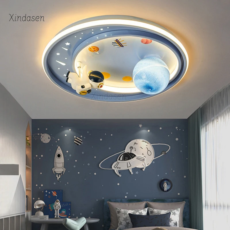 

Cartoon Cute Astronaut Led Ceiling Light For Kids Room Baby Boy Bedroom Chandelier Planet Moon Spaceman Lamps люстра потолочная