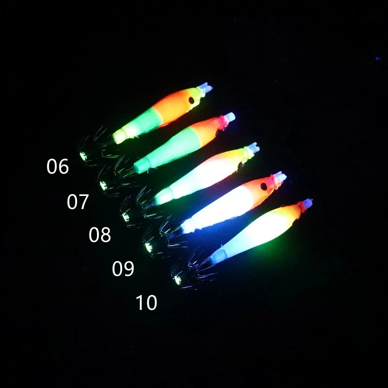 5pcs/bag 68mm UV Blowing Cloth Roll Luminous Tube Fishing Octopus Jig Wood Shrimp Bait Squid Hook pesca Fishing Explosion Hook