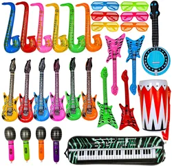 Inflatable Rock Star Toy Set Inflatable Musical Guitar Piano Saxophone Balloons Props 80s Party Concert Theme Party Decorations