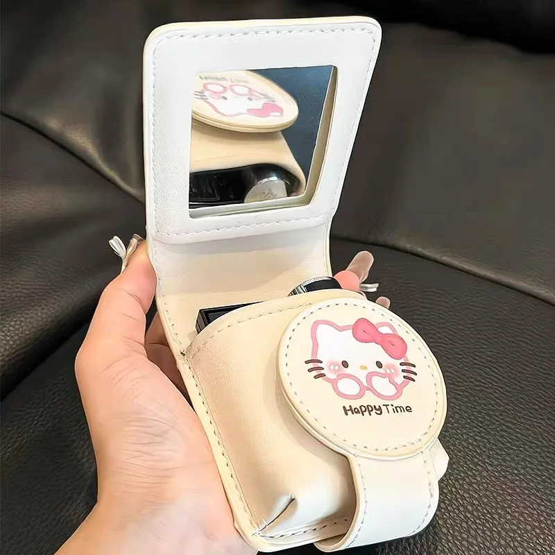 

Новая мультяшная сумка для губной помады Sanrio Hello Kitty, портативная сумка для хранения помады с зеркалом, маленькая косметическая защитная крышка, подарок для девочек