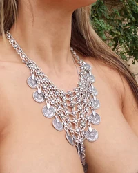 Bohemian Coin Tassel Pendant Choker Ethnic Necklace For Women  Vintage Gypsy Tribal Beach Bib Collar Afghan Statement Jewelry