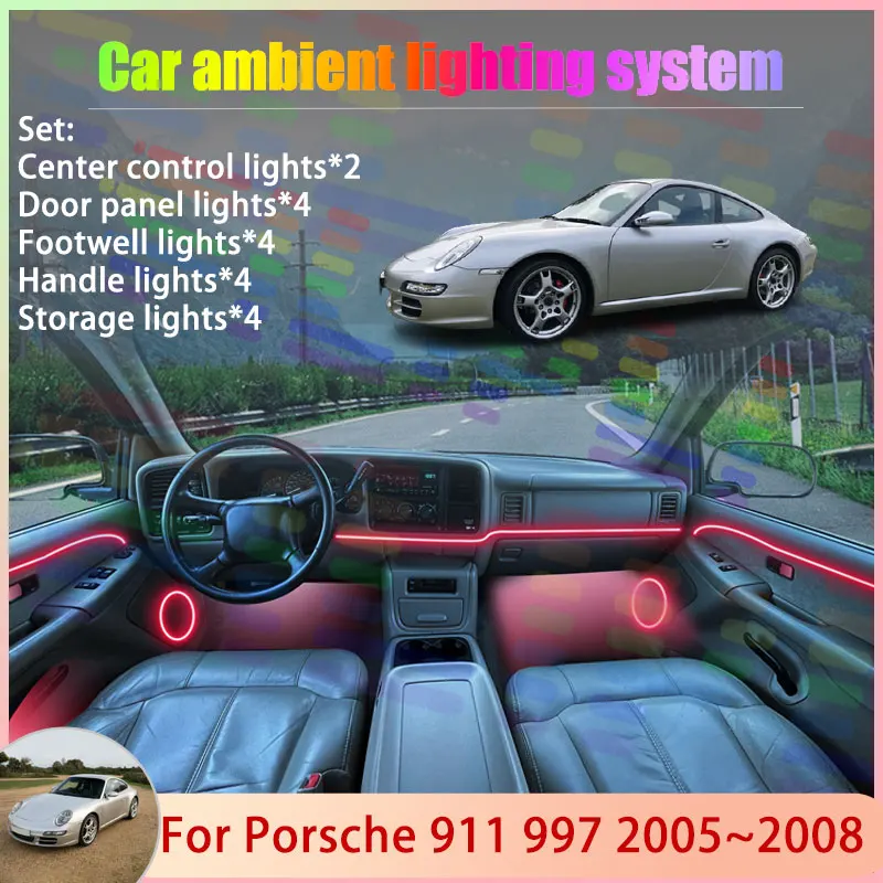 

For Porsche 911 997 Carrera 2005~2008 MK1 2006 2/18 in 1 Car Atmosphere Light Lamp RGB Shade Ensemble Streamer Atmosphere Set