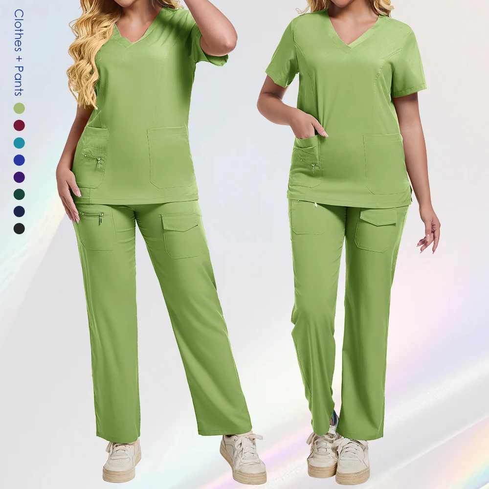 Diskon besar Set scrub perawat wanita antikeriput dapat dicuci halus seragam rumah sakit scrub Medis wanita Set Aksesori medis