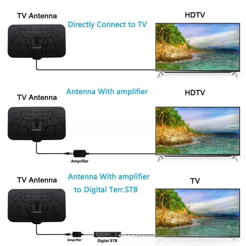Miniantena de TV Digital Spider, amplificador incorporado, HD, 4K, DVB-T2