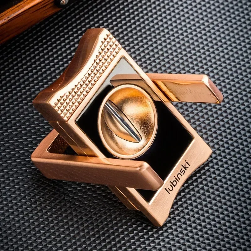 LUBINSKI Multi-function V-shaped Cigar Cutter Made of Zinc Alloy with A Holder Design and Leather Case Gift Box