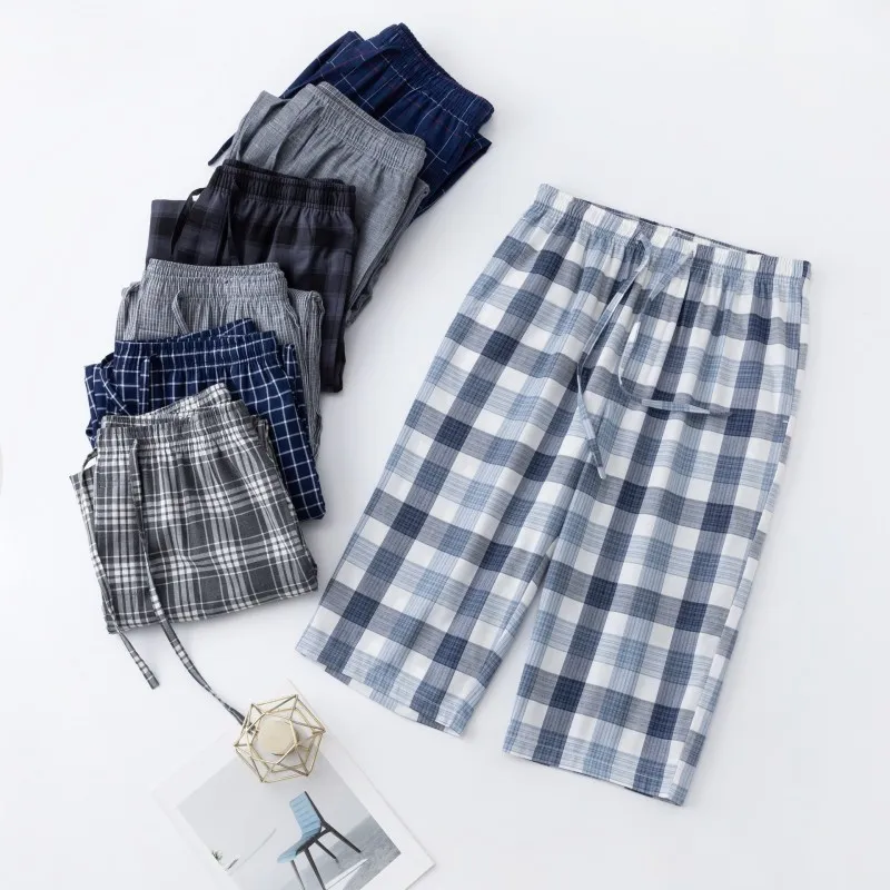 

Новые весенне-летние мужские пижамы, хлопковые четвертьбные брюки, большие свободные средние брюки, дышащие домашние брюки с кондиционером