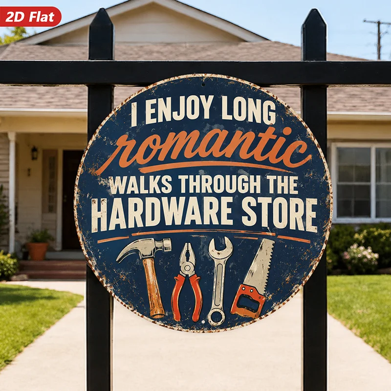 2D Flat, 1pc Romantic Hardware Round Metal Sign Wall Art, Home Decor, Suitable for Kitchen Dining Room Entryway, I Enjoy Long Ro
