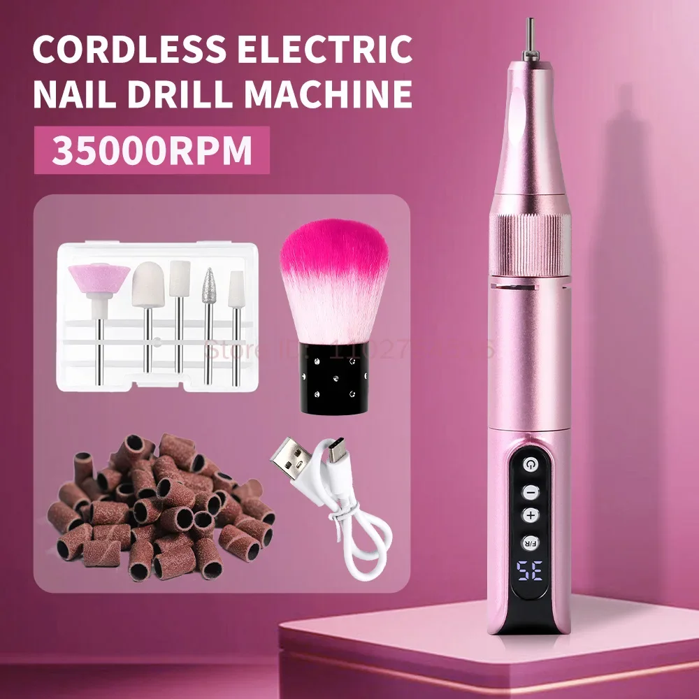 35000 RPM draadloze oplaadbare draadloze elektrische nagelvijl voor acryl gelnagels machine met LED-display nagel manicure set