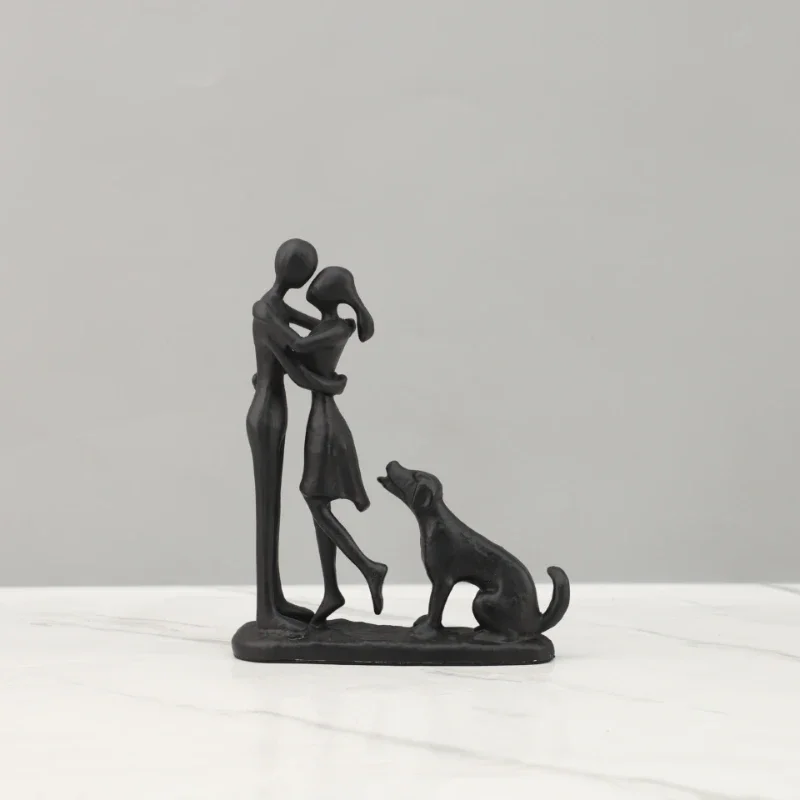 Abstract Cast Iron Couple Statue Kissing Lover Sculpture Modern Metal Art Statue Wedding Anniversary Home Desktop Decoration