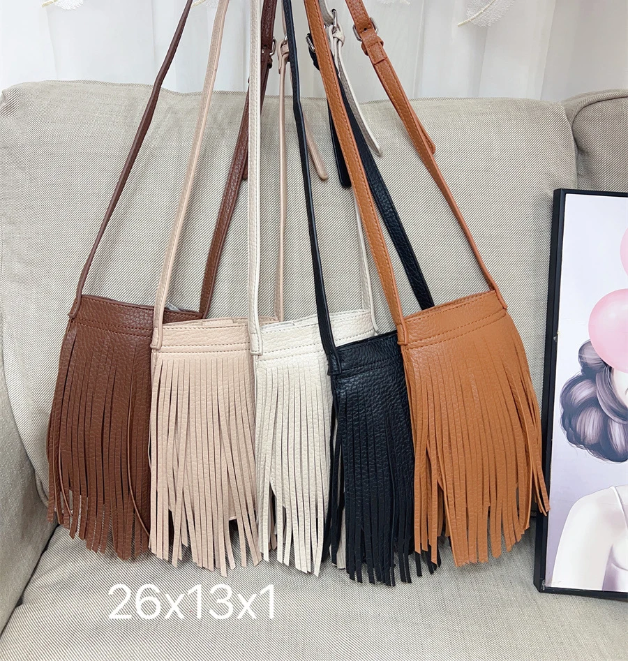 Fashion Tassel Women Crossbody Bag Small Shoulder Handbag Solid Fringed Mobile Phone Purse Bags Female Messenger Bag for Women