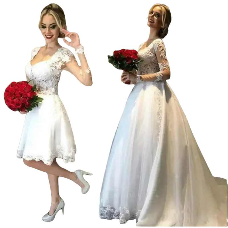 

2025 Customized Long Sleeves Two Pieces Wedding Dress Bride Dress Robe De Mariee Bridal Gowns