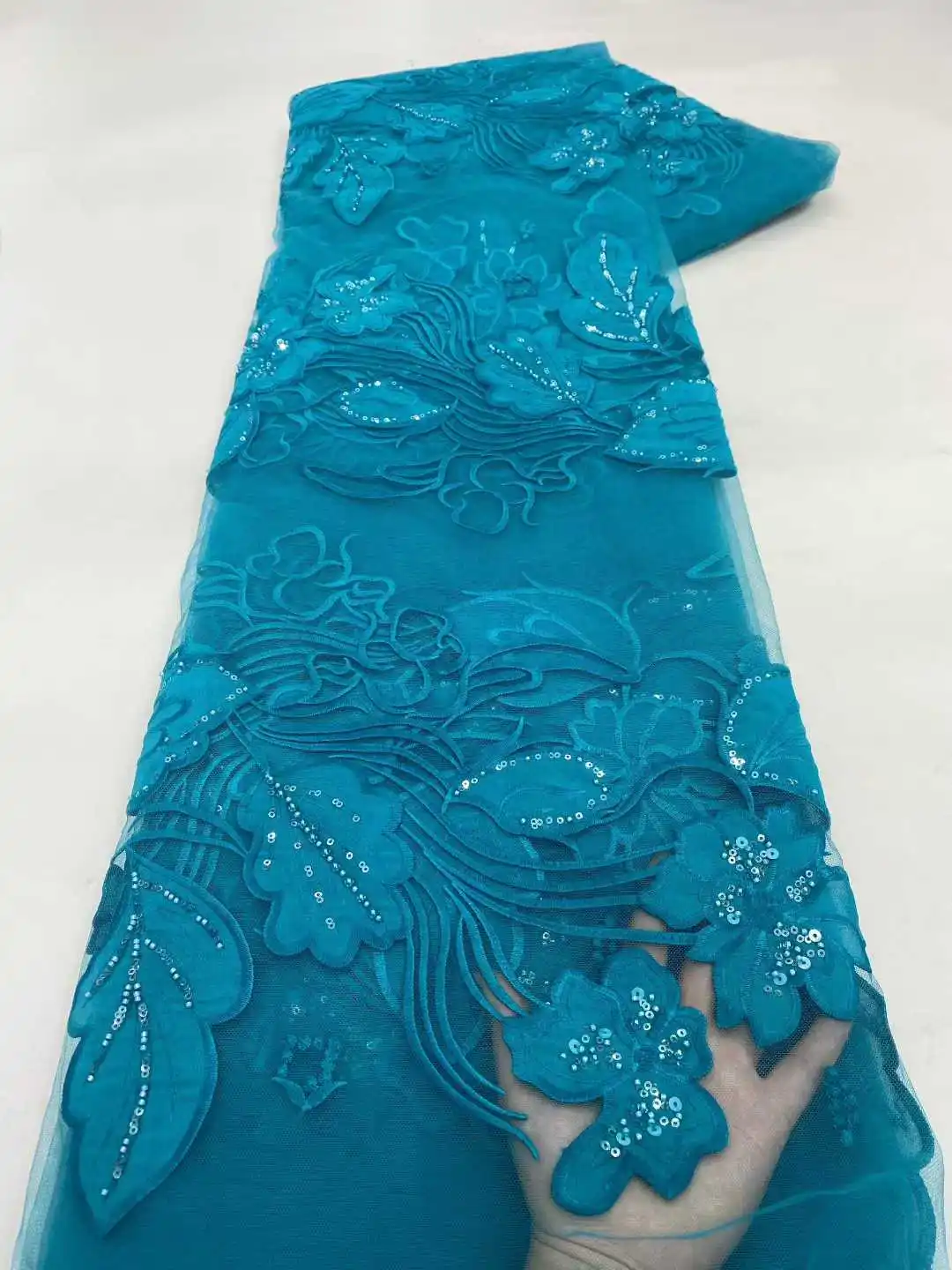 Luxe 3D Kant Stof 5 Yards 2025 Hoge Kwaliteit Tule Kant Stof Geborduurde Afrikaanse Nigeriaanse Stof Voor Jurk Naaien