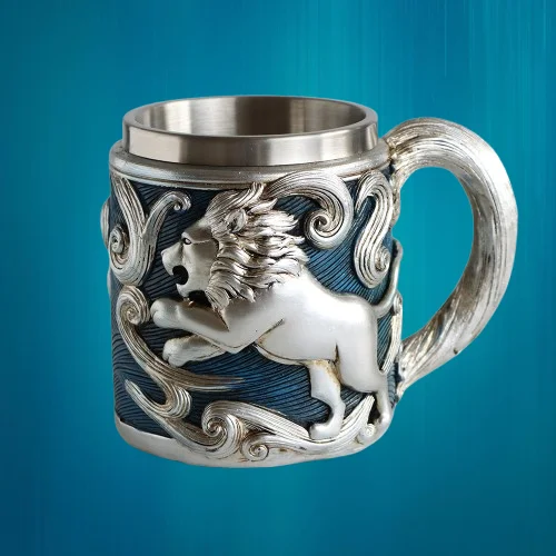 

1pcs Lion Stainless Steel Resin Beer Juice Milk Water Cup Home Office Coffee Mug Dropshipping Blue Silver New Animal 2025