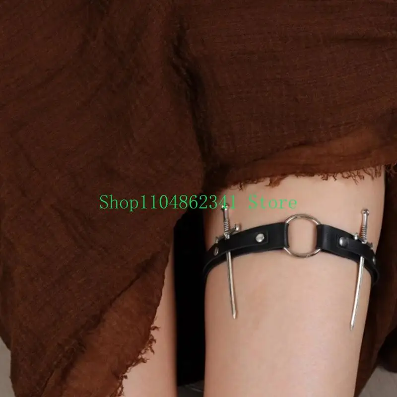 

652F Fashionable Black Leg Strap with Swords for Themed Party and Clubs