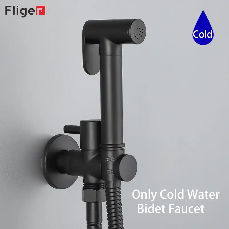 Fliger Brass Toilet Bidet Faucet Portable Bidet Sprayer Single Cold Water Bidet Faucet Handheld Shower Head Hygienic Shower