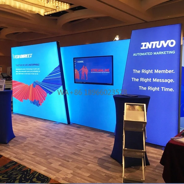 

Custom Printed Angle Type Aluminium Frame Floor Standing Double Sided Backlit 20 Ft Trade Show Booth