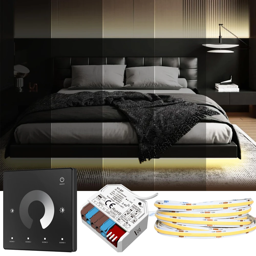 

Светодиодная лента COB 10м/20м, диммируемая, 24В, гибкая, для освещения помещений, с сенсорной панелью 2.4G RF и пультом ДУ, теплый белый/натуральный белый свет