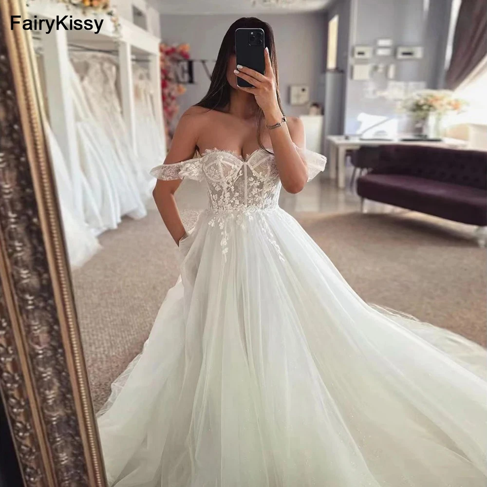 

FairyKissy Beautiful Boho A-line Wedding Dress Sweetheart Lace Appliques Vestidos de novia Romantic Beach Robe De Mariée