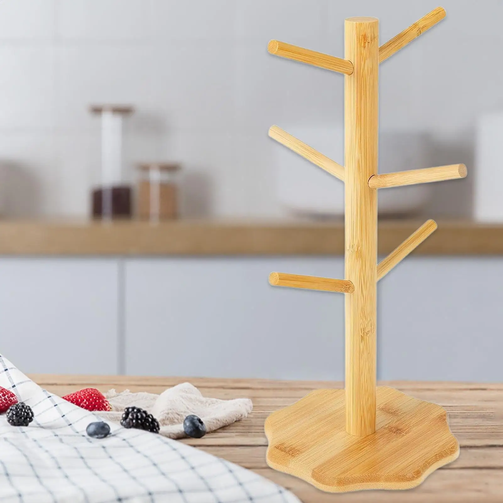

Pretzel Holder Wooden Sausage Stands Tree Shape Countertop Donut Organizer for Kitchens Restaurants Cafes Decorative Cup Holders