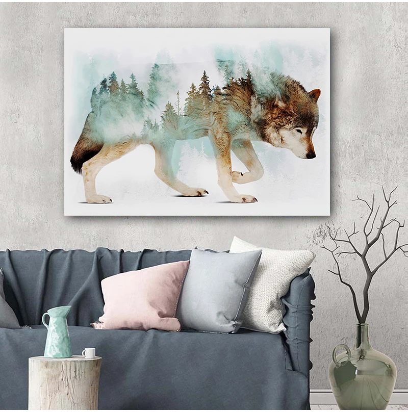 Landscape Forest Bear Fox Wolf Nordic Posters And Prints Wall Art Canvas Painting Abstract Animal Wall Pictures For Kids Room