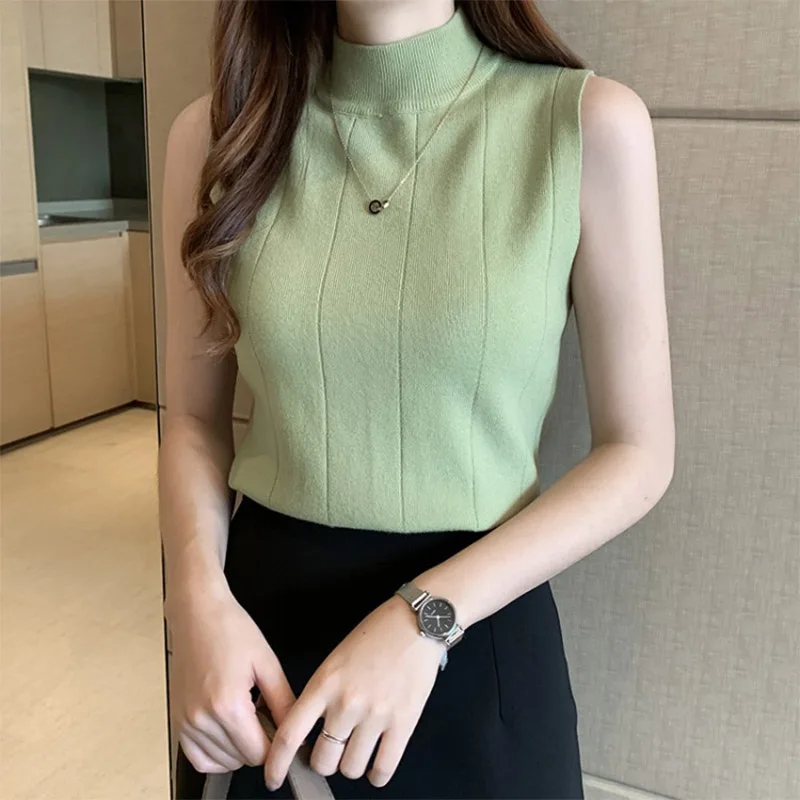 2025 primavera mujeres tejidas camisetas sin mangas verdes mujeres camisetas finas camisetas sin mangas casuales básicas camiset