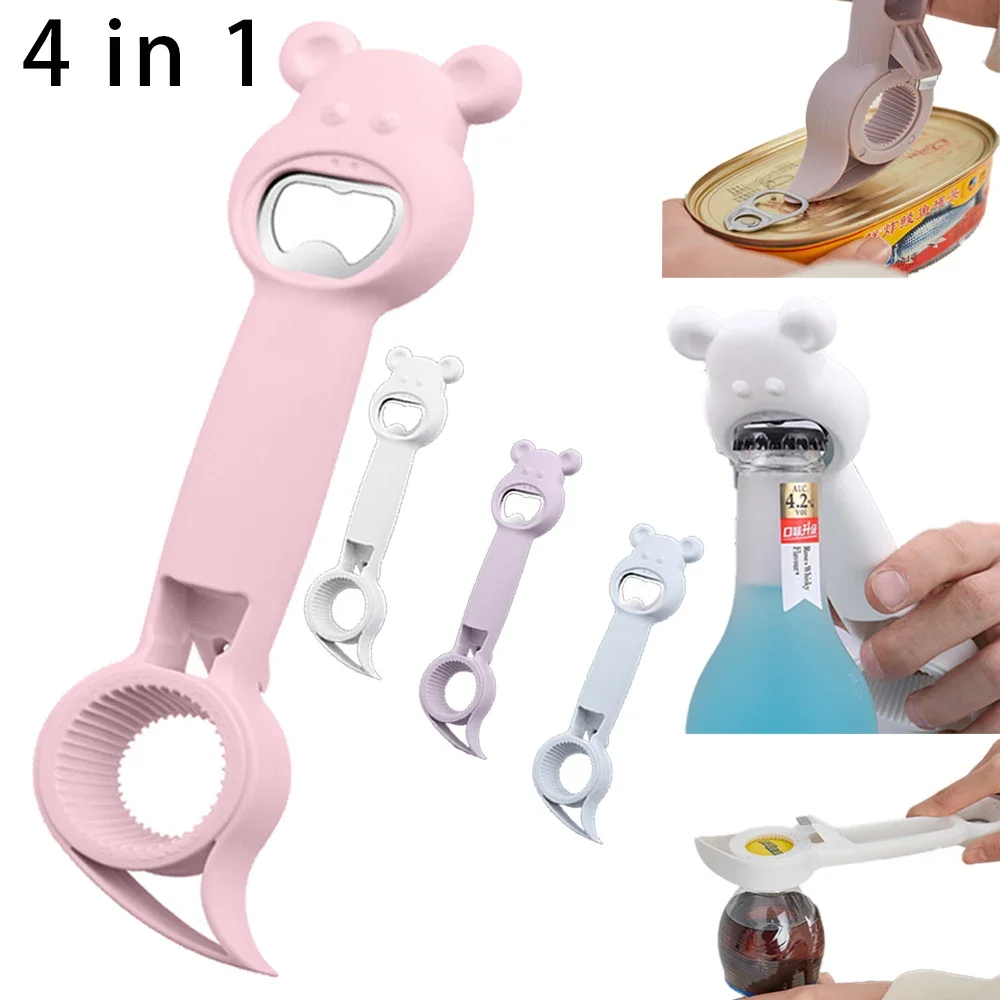

4 In 1 Beer Bottle Opener Multi-purpose Beverage Jar Can Bottle Opener Plastic Corkscrew Dining Bar Gadgets Kitchen Tools