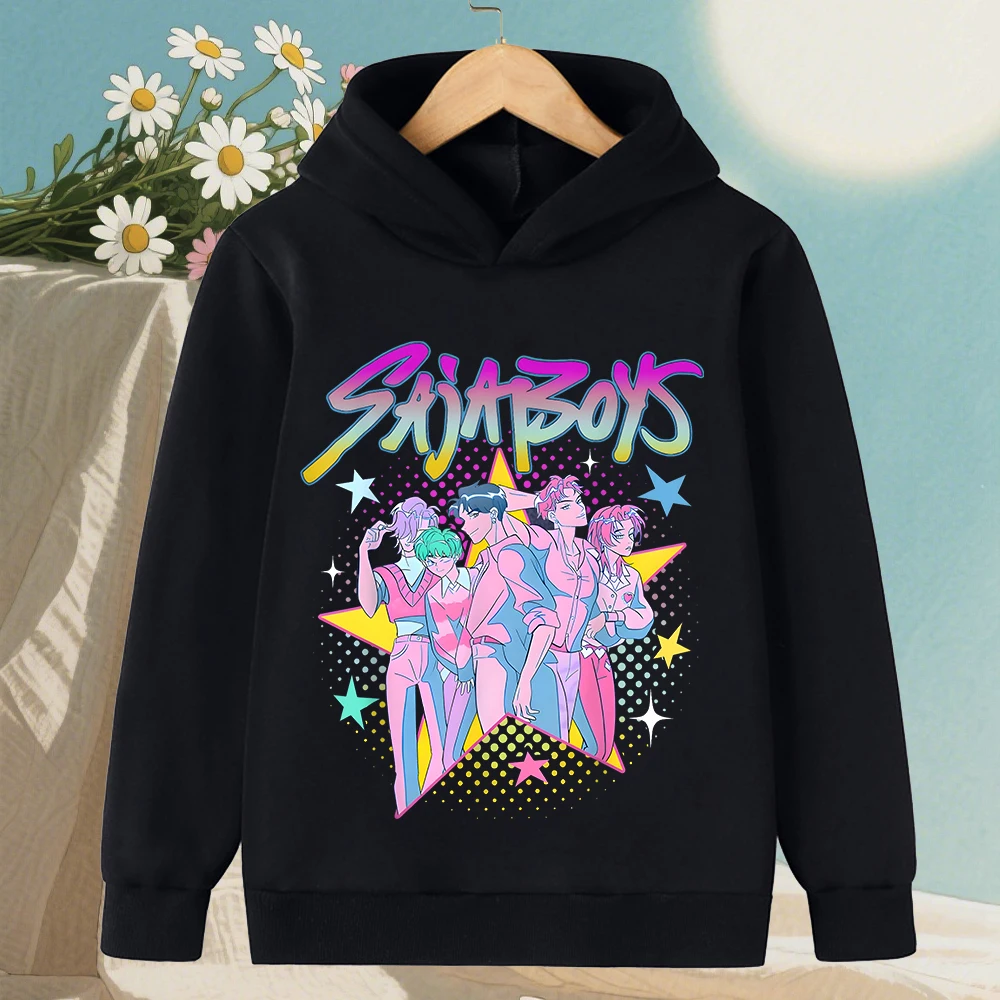 Saja Boys Derpy KPop 악마 헌터 만화 소년 후드 티셔츠 따뜻한 어린이 웨이브 패션 캐주얼 탑 캐주얼 블랙 의류