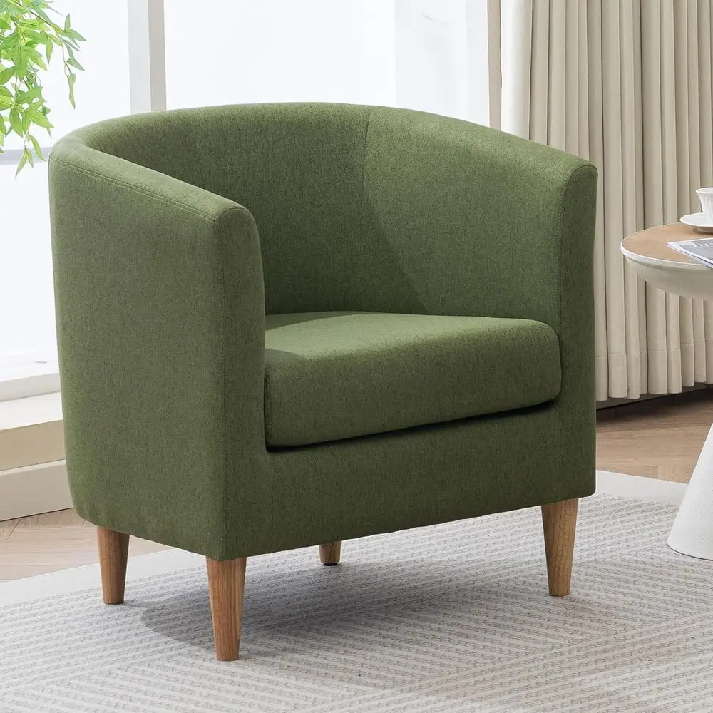 

Barrel Chair, Comfortable Living Room Chairs with Armrest, Small Reading Chair with Cozy Spot, Padded or Bedroom Retreat, Green.