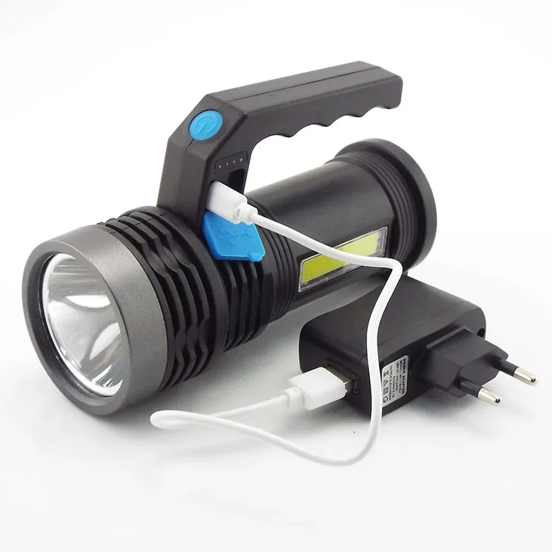 Linterna LED portátil de mano de alta potencia con batería recargable USB: perfecta para caza y reflector