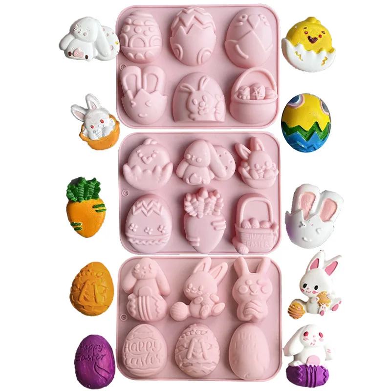 3D Happy Easter Mold Bunny Easter Eggs Silicone Mold Chocolate Pudding Cake Decor Accessories Kitchen Party Dessert Resin Mould