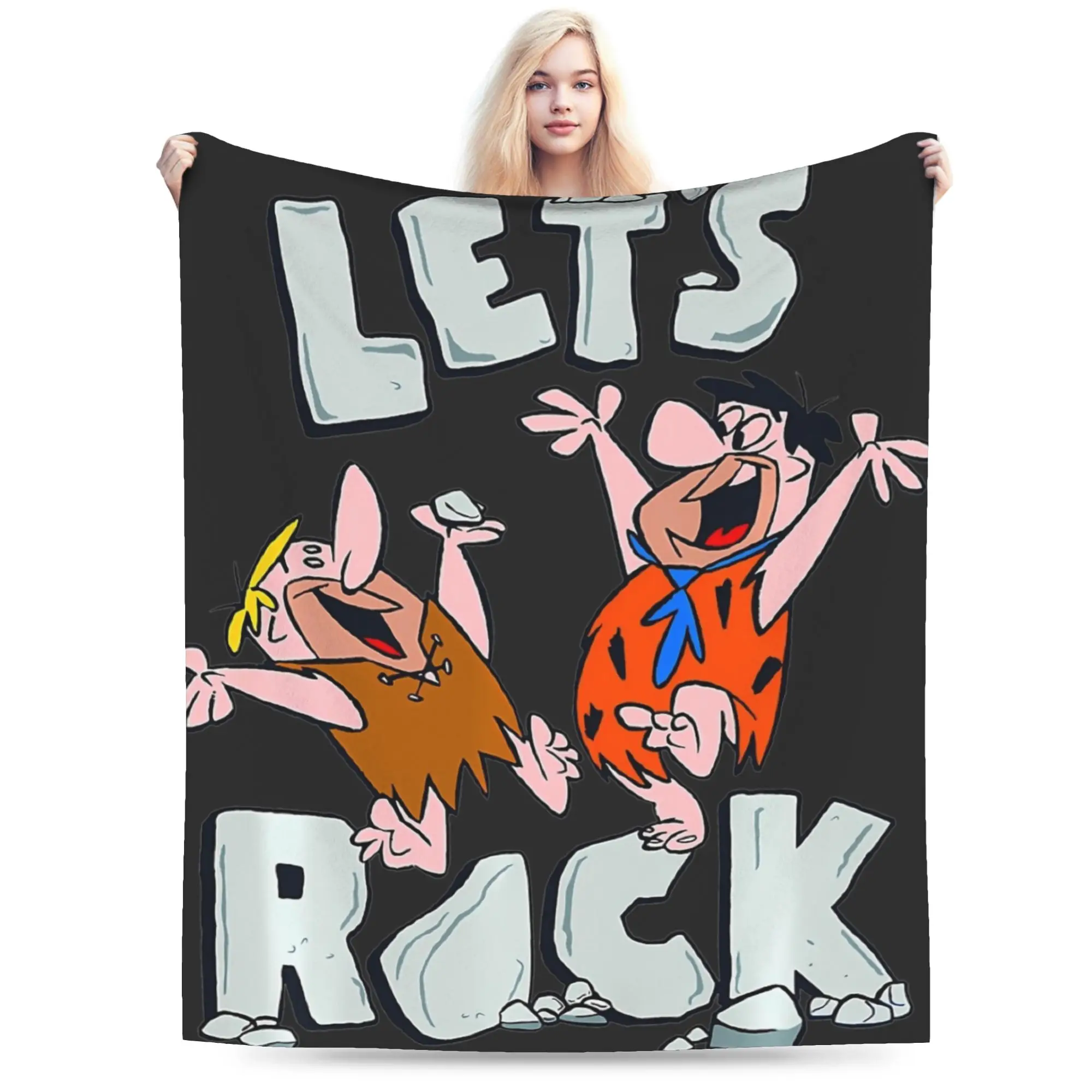 funny The Flintstone let's rock anime  Blanket Super Soft Velvet Novelty Present  Throw Blankets Bedding Throws