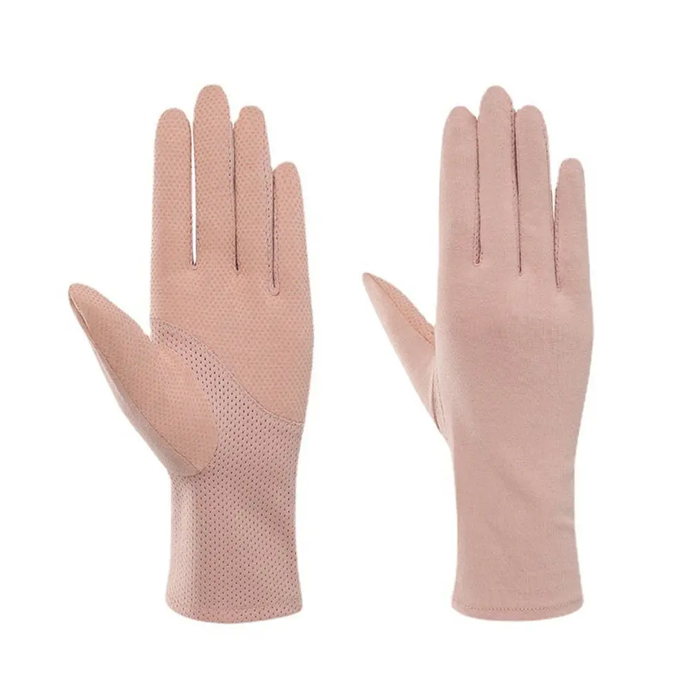 Guantes de algodón para montar en pantalla táctil para mujer, guantes de cinco dedos, guantes de protección solar de verano, mitones de Color sólido para exteriores, guantes de conducción