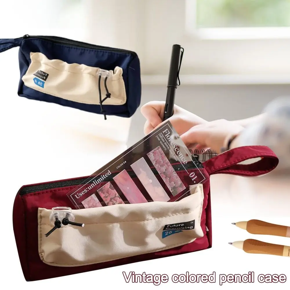 New Large Capacity Pencil Case Multi-layer Canvas Pen Bag with Handle Stationery Storage Pouch