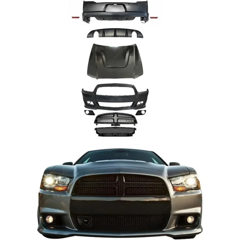 Suitable for Car Body Kit Compatible with Dodge SRT Style 2008-2014 Front Rear Bumper Engine Hood BodyKit
