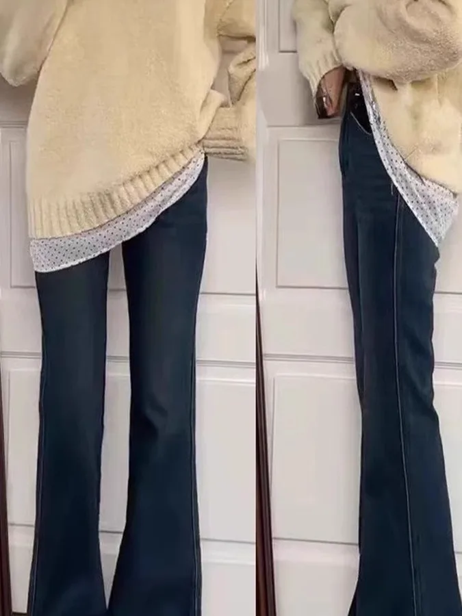 High Waist Bell Bottom Denim Jeans Women's Spring Autumn New Style Slimming Tapered Pants plus Size Vintage Split Design