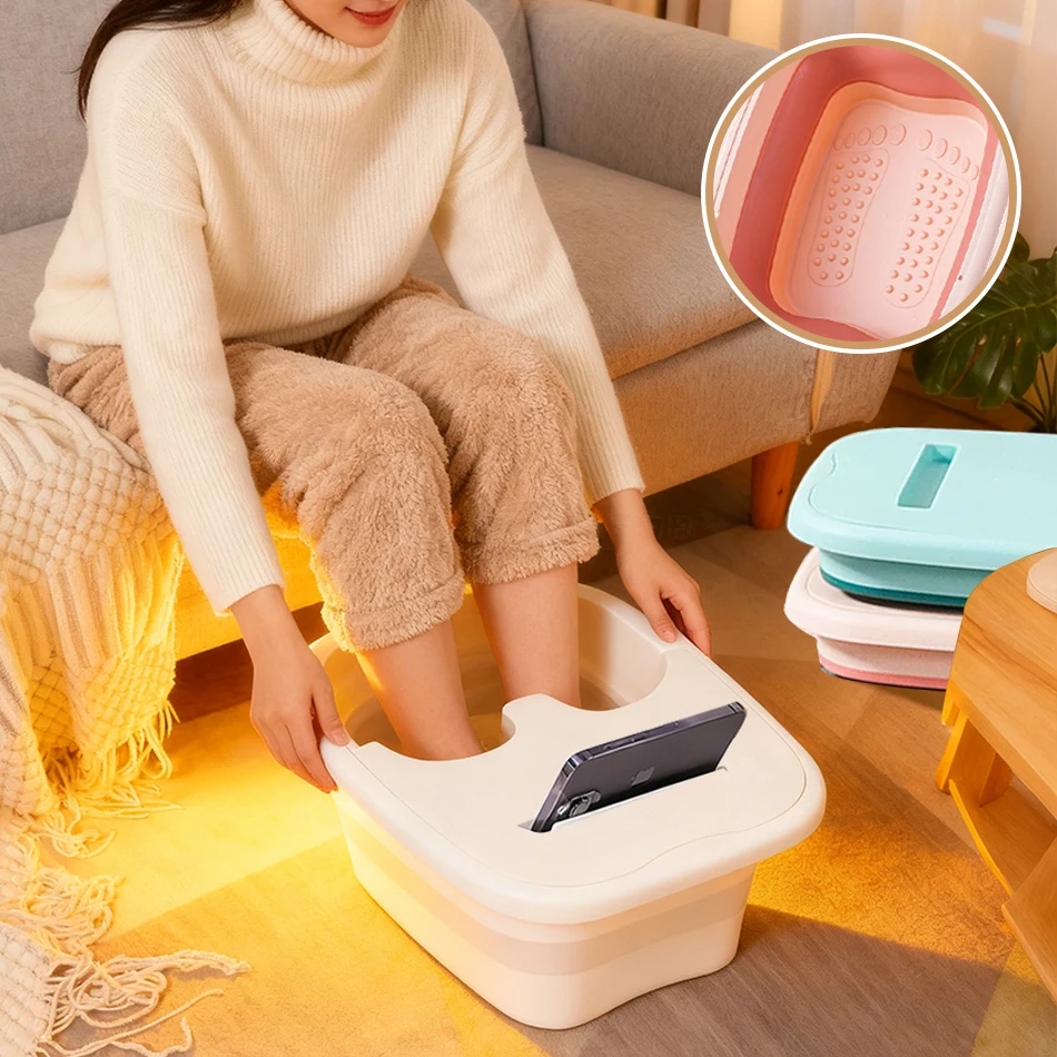 

Portable Footbath Massage Bucket Easy To Store Foot Soaking Bath Tub Folding Basin for Winter warmth Relaxing and Pain Relief