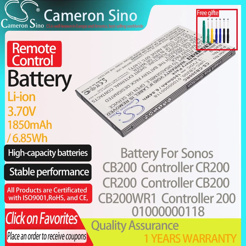 CameronSino Battery for Sonos CB200 CB200WR1 CR200 Controller 200 Controller CB200 fits Sonos 01000000118 Remote Control battery