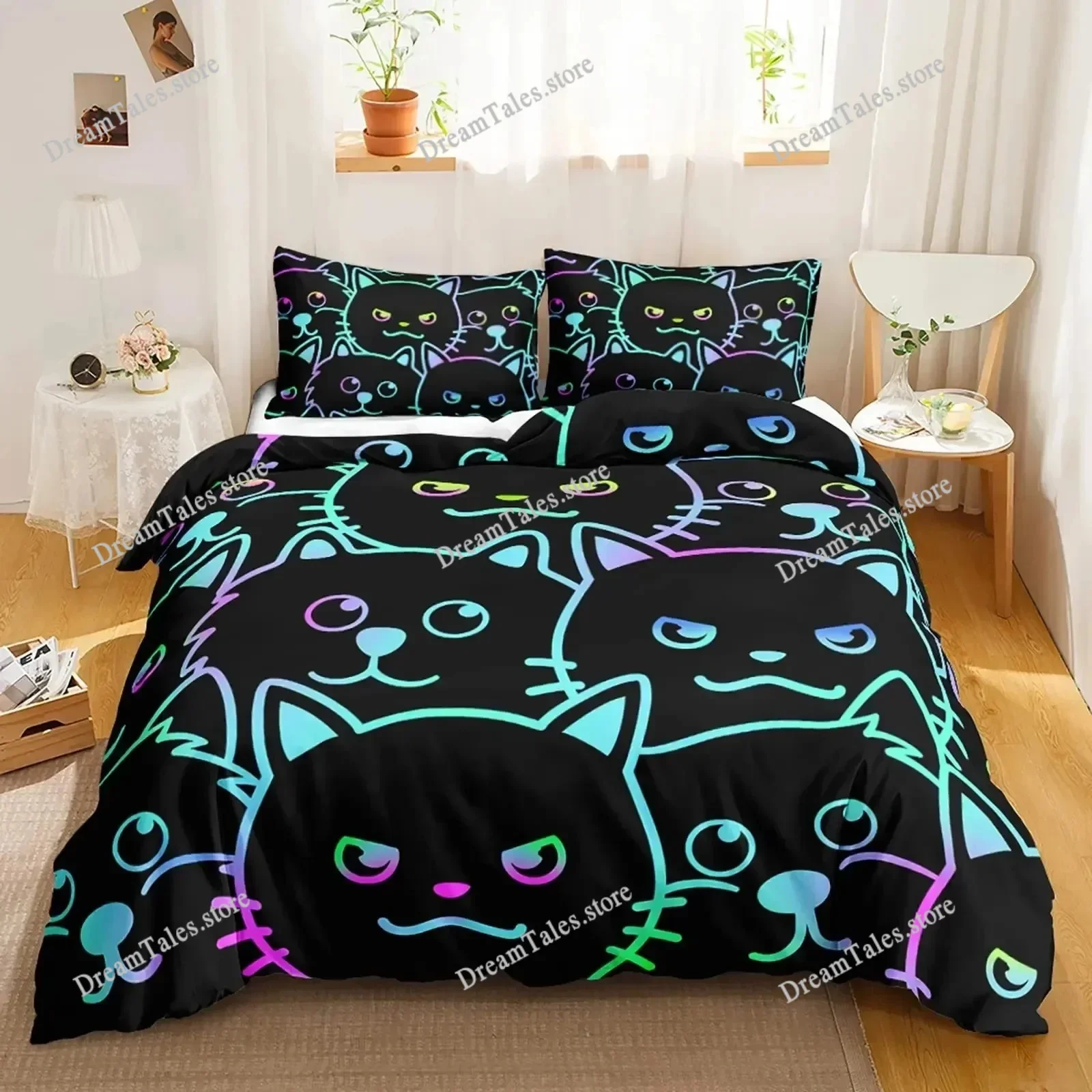 

Cute Cartoon Panda Duvet Cover Set Pandas Stars Bedding Sets White Black Comforter Cover Animal Bedspread Cover Full King Size